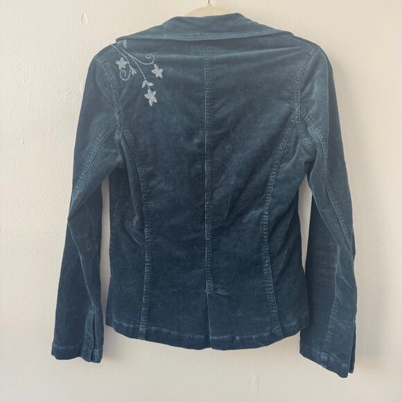 Y2K Max Studio Jeans Blue Corduroy Jacket with Floral Embroidery - Picture 2 of 9